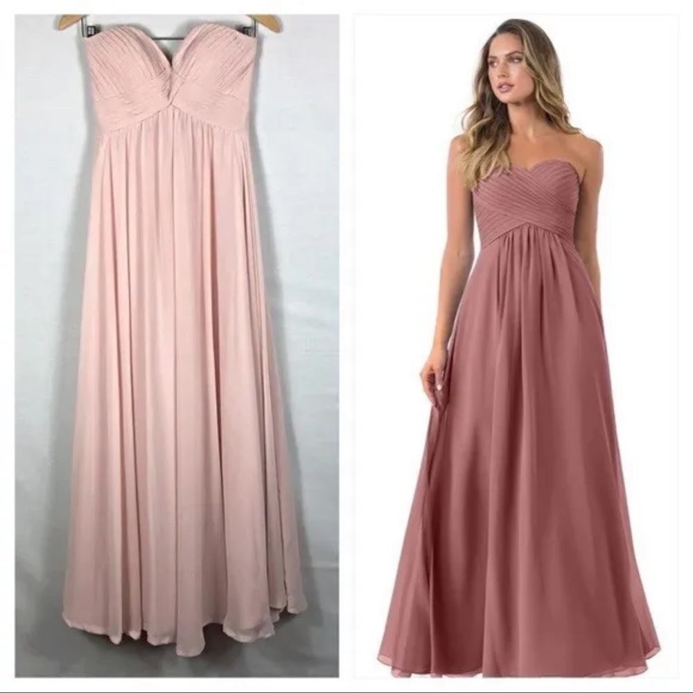 MORI LEE Bridesmaid Strapless Sweetheart Chiffon Formal Maxi Dress Blush Prom